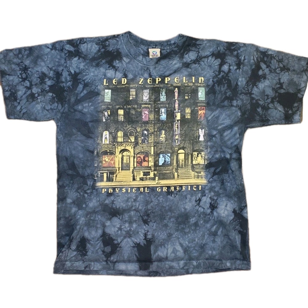 Led Zeppelin Physical Graffiti XL Single Stitch Liquid Blue Tie Dye Y2k 90s Tee